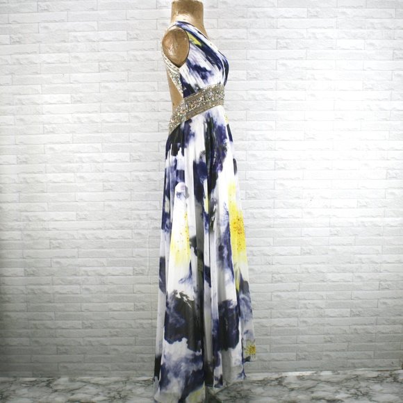 CAMILLE LA VIE Gown Prom One Shoulder Purple Yellow Beaded Floral Dress 2P - Picture 3 of 11